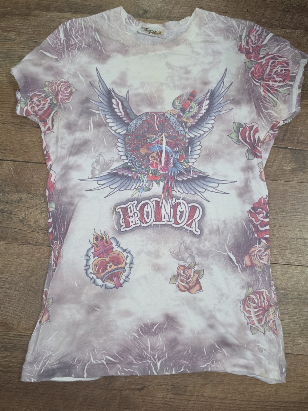 Y2k Xlarge Early 2000s Grunge Rose TATTOO Graphic Top
